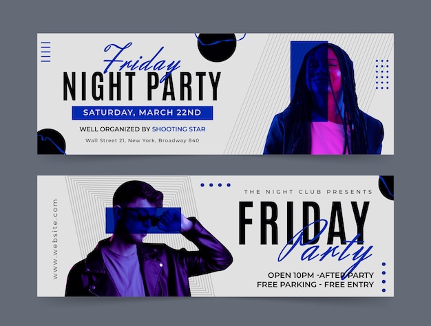 Free vector nightclub and nightlife party horizontal banner template
