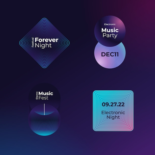 Free vector nightclub and nightlife party labels collection