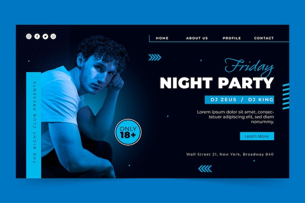 Free vector nightclub and nightlife party landing page template