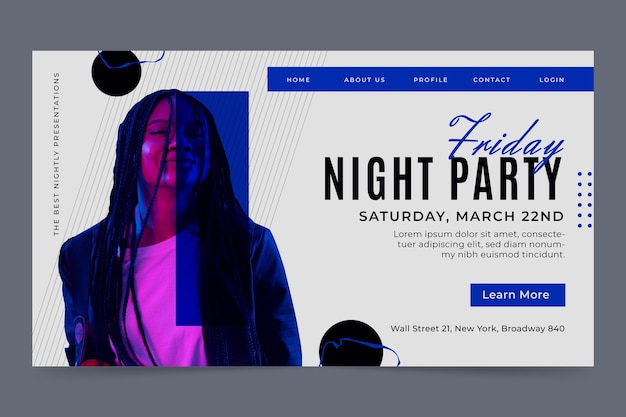 Free vector nightclub and nightlife party landing page template
