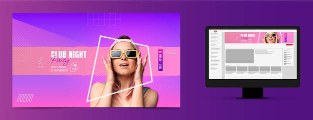 Vettore gratuito arte del canale youtube per feste in discoteca e vita notturna
