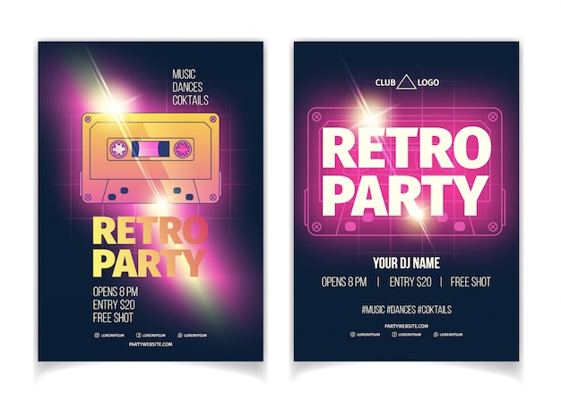 Ночной клуб ретро-музыка вечеринка плакат или флаер шаблон мультфильм вектор реклама