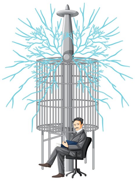 Nikola Tesla cartoon character on white background