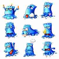 Free vector nine blue monsters