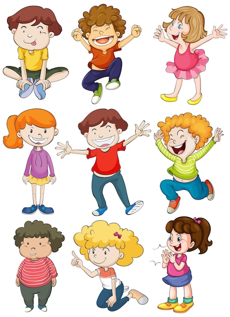 Vettore gratuito nove personaggi di bambini felici