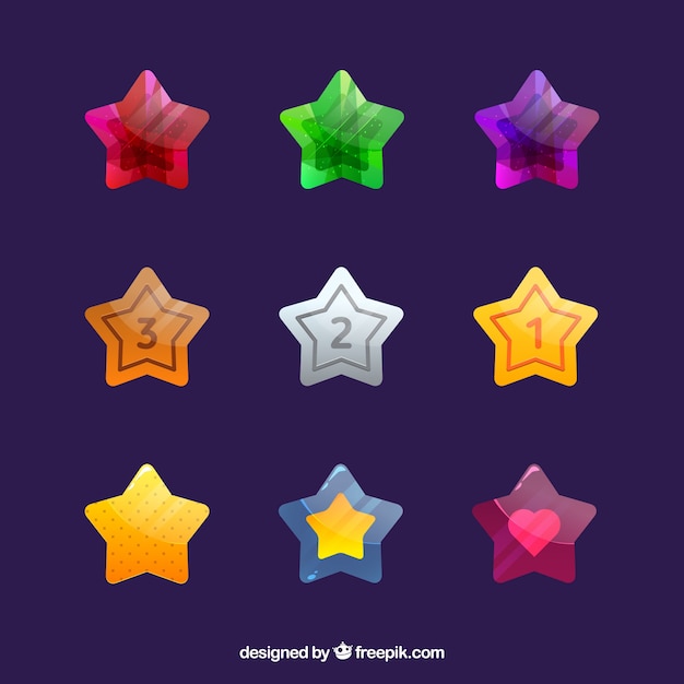 Nine colorful stars with numbers