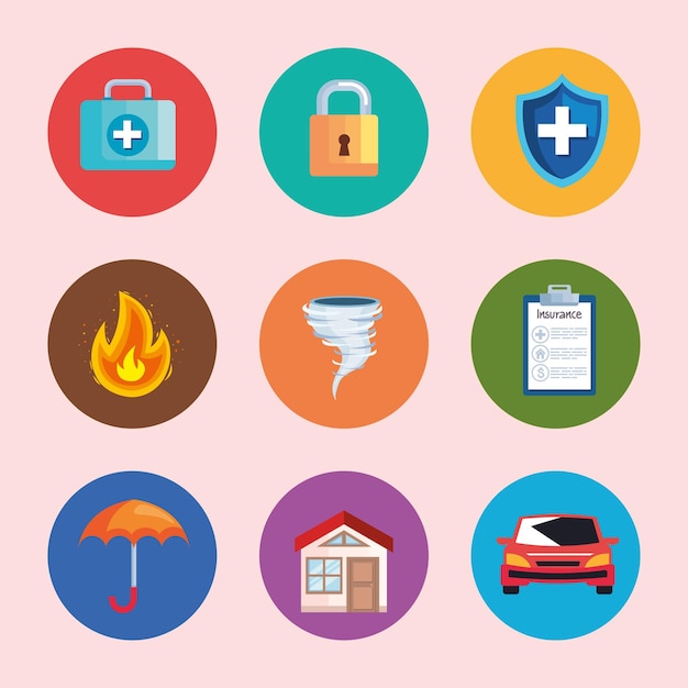 nine insurance service set icons