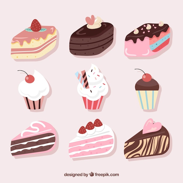 Free vector nine sweet birthday cakes