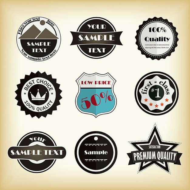 Nine vintage labels