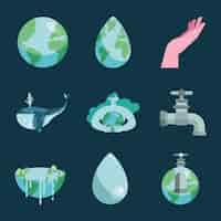 Free vector nine water day set icons