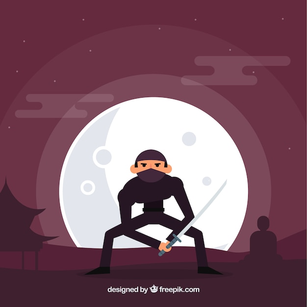 Free vector ninja background with moon