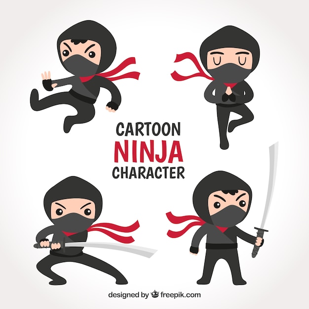 Vettore gratuito collezione di personaggi dei cartoni animati ninja