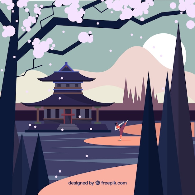 Ninja character background with flat design