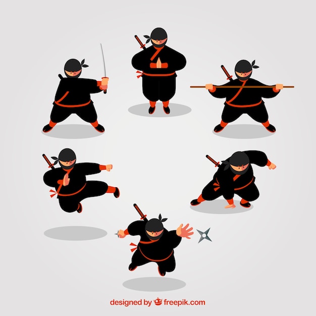 Free vector ninja character collection of six