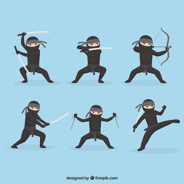 Vettore gratuito collezione di personaggi ninja