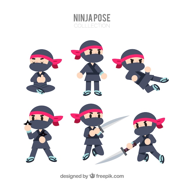 Бесплатное векторное изображение Коллекция персонажей ниндзя