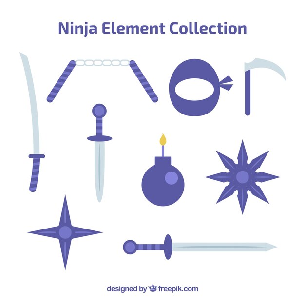 Коллекция элементов ниндзя с плоским дизайном