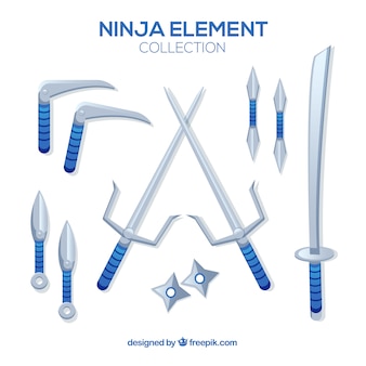 Ninja element collection with flat design