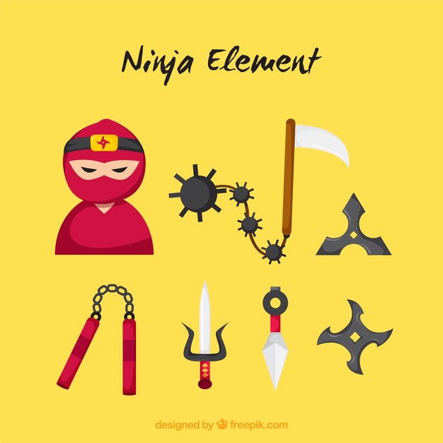 Ninja elements collection in flat style