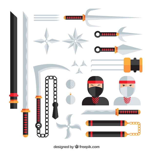 Free vector ninja elements collection in flat style