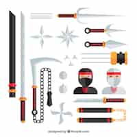 Free vector ninja elements collection in flat style