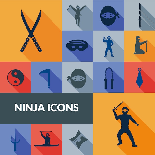 Vettore gratuito set ninja icons black