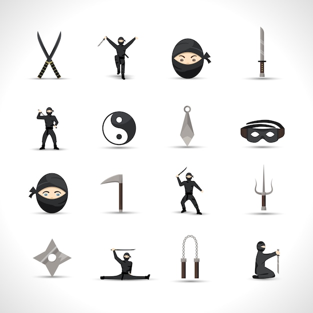 Vettore gratuito set di icone ninja