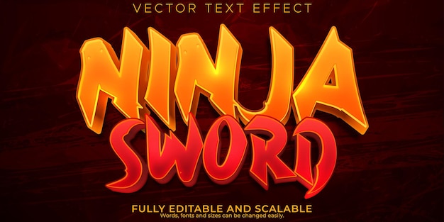 Ninja sword text effect editable warrior and cartoon text style