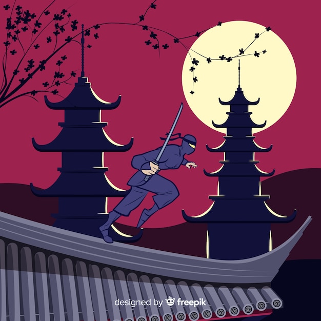 Free vector ninja warrior background in flat design