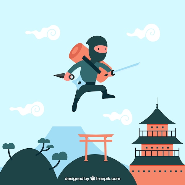 Free vector ninja warrior background with flat design