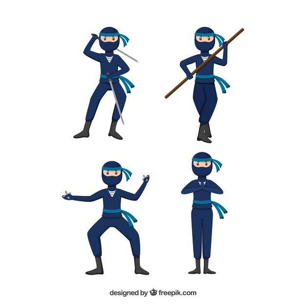 Ninja warrior character collection with flat design