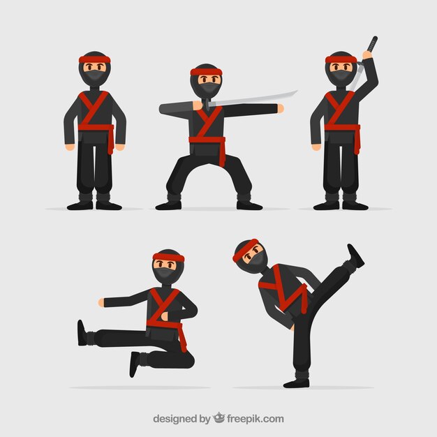 Free Ninja Warrior Character Collection With Flat Design Vector Sites The Best Free Svg Files For Cricut Silhouette