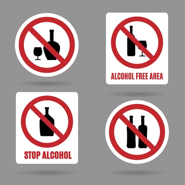 Free vector no alcohol and alcohol free area signs.