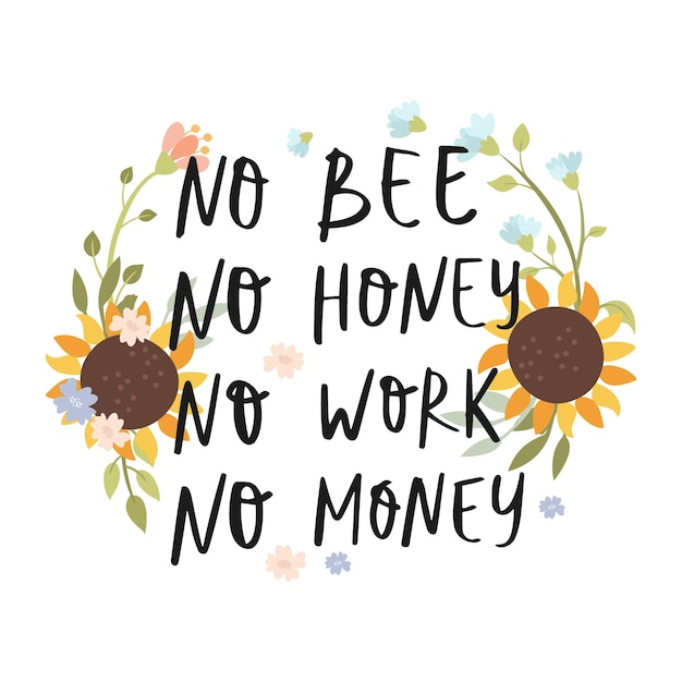 Бесплатное векторное изображение Нет пчелы, нет меда, нет работы, нет денег.
