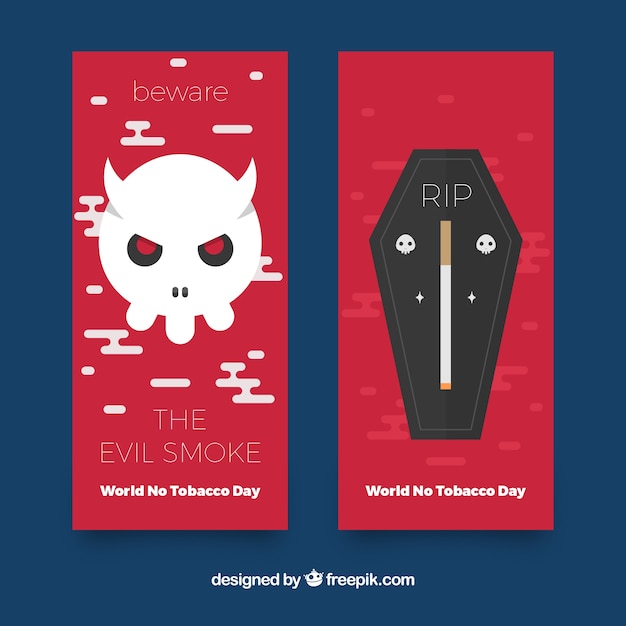 No tobacco day banners with skull and tomb