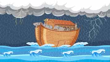 Free vector noah39s ark big wooden boat in heavy rainstorm