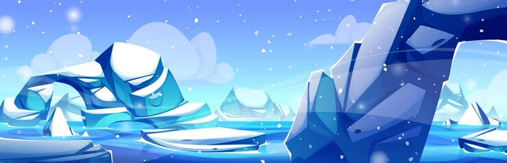무료 Vector 빙산과 빙하가 있는 북유럽 해양 풍경