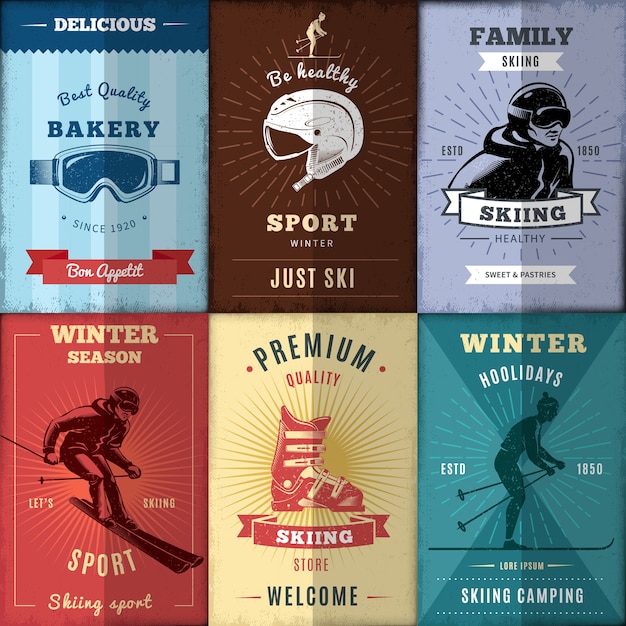 Nordic skiing posters set