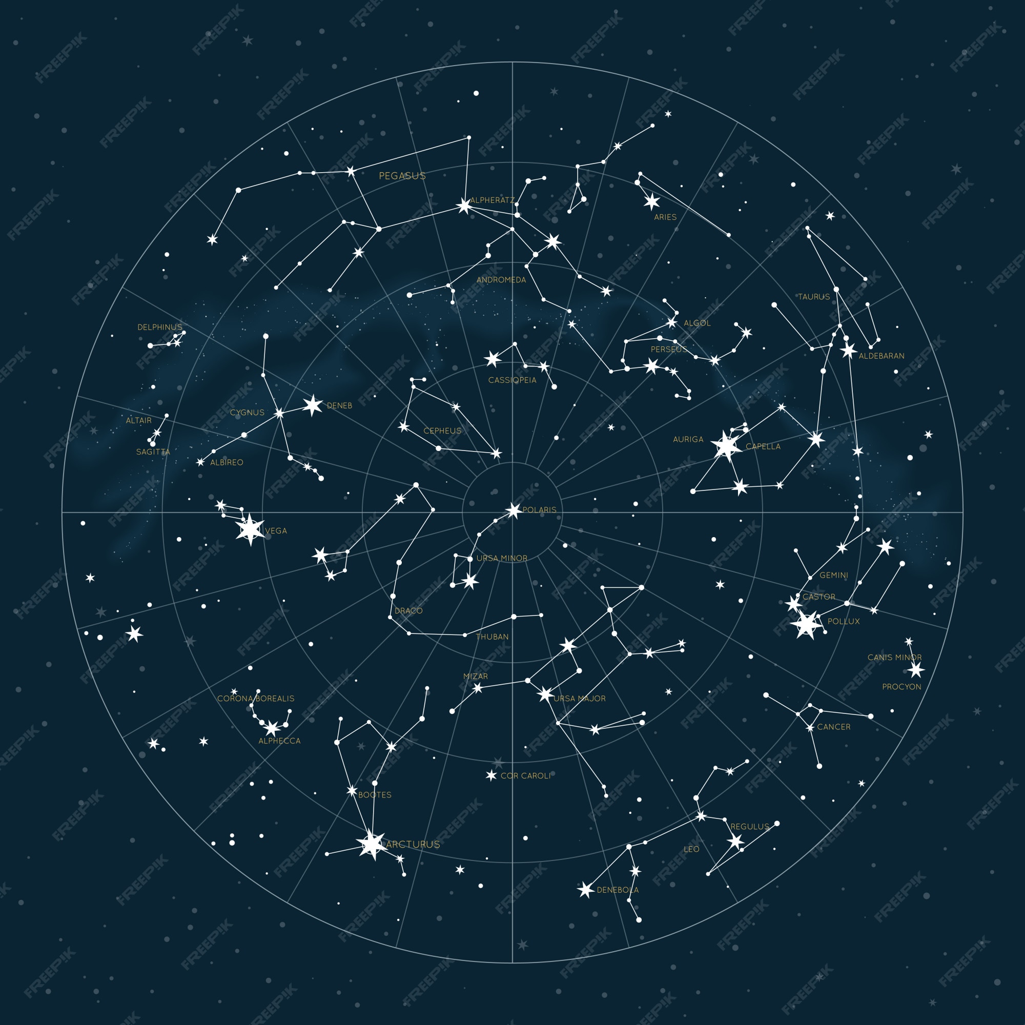 Northern Sky Constellations Map Premium Vector | Northern Hemisphere. Star Map Of Constellations