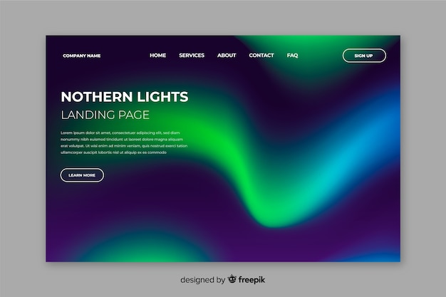 Free vector northern lights landing page template