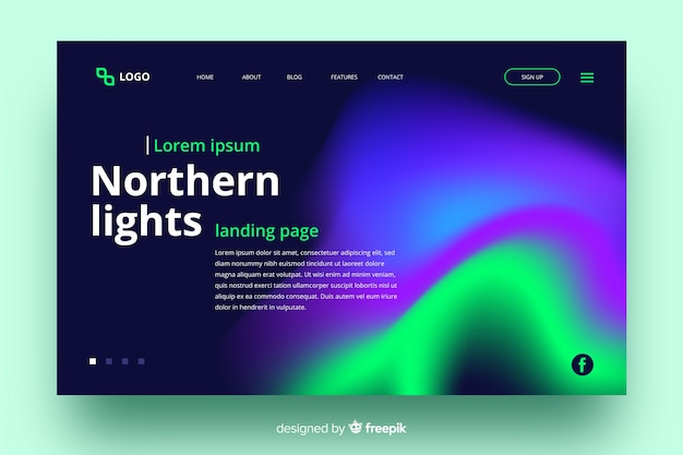 Free vector northern lights landing page template