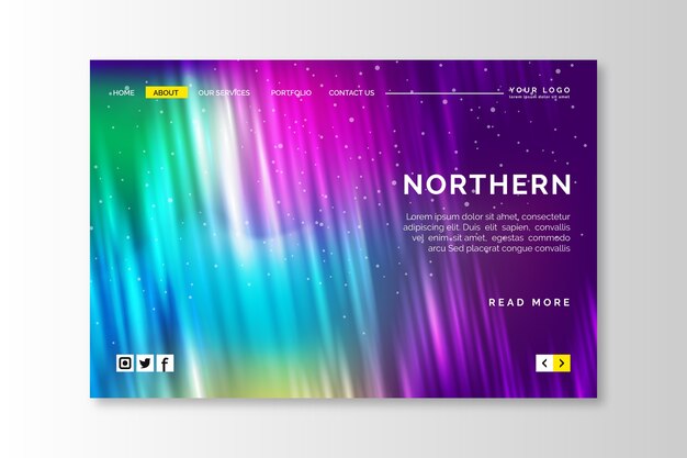 Free vector northern lights landing page template