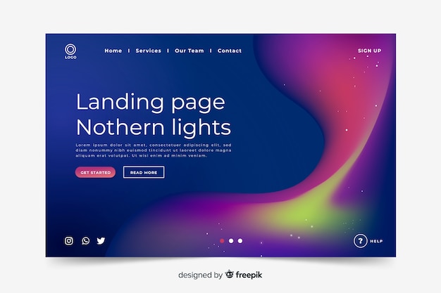 Free vector northern lights landing page template