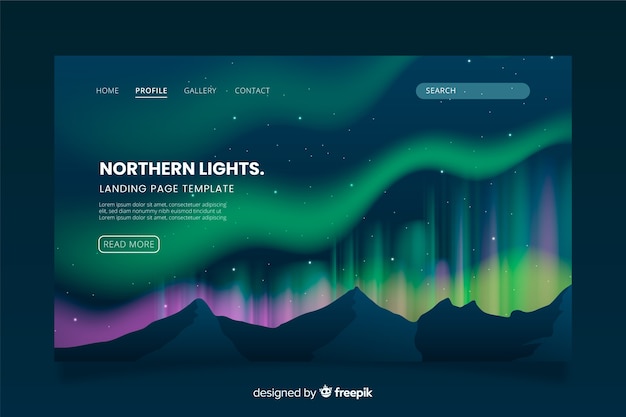 Free vector northern lights landing page template