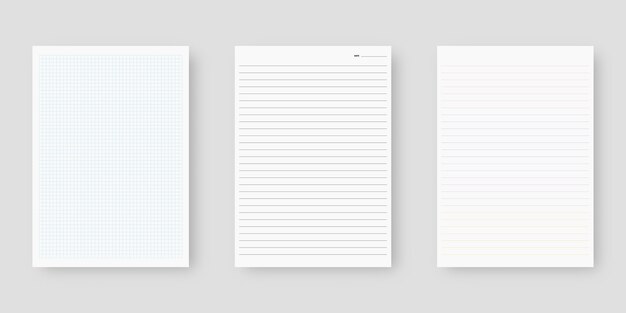 ノート用紙セット 罫線入り用紙テンプレートのシート 分離されました テンプレートデザイン リアルなイラスト プレミアムベクター ノート用紙セット 罫線入り用紙テンプレートのシート 分離されました テンプレートデザイン リアルなイラスト プレミアムベクター