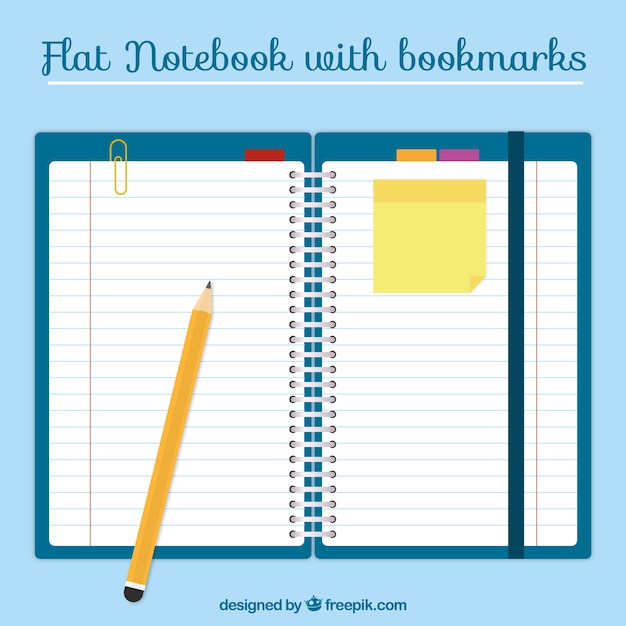 Notebook with bookmarks in flat design