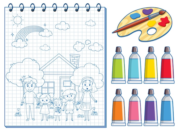 Free Vector a notebook with a doodle sketch design and watercolour