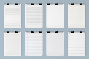 Free vector notebooks sheets. lined, checkered and dots pages