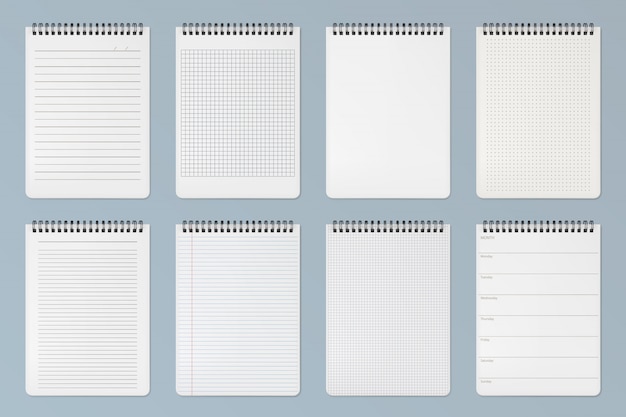 Notebooks sheets. Lined, checkered and dots pages