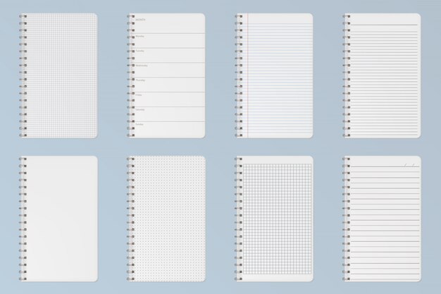 Notebooks sheets. Lined, checkered and dots pages